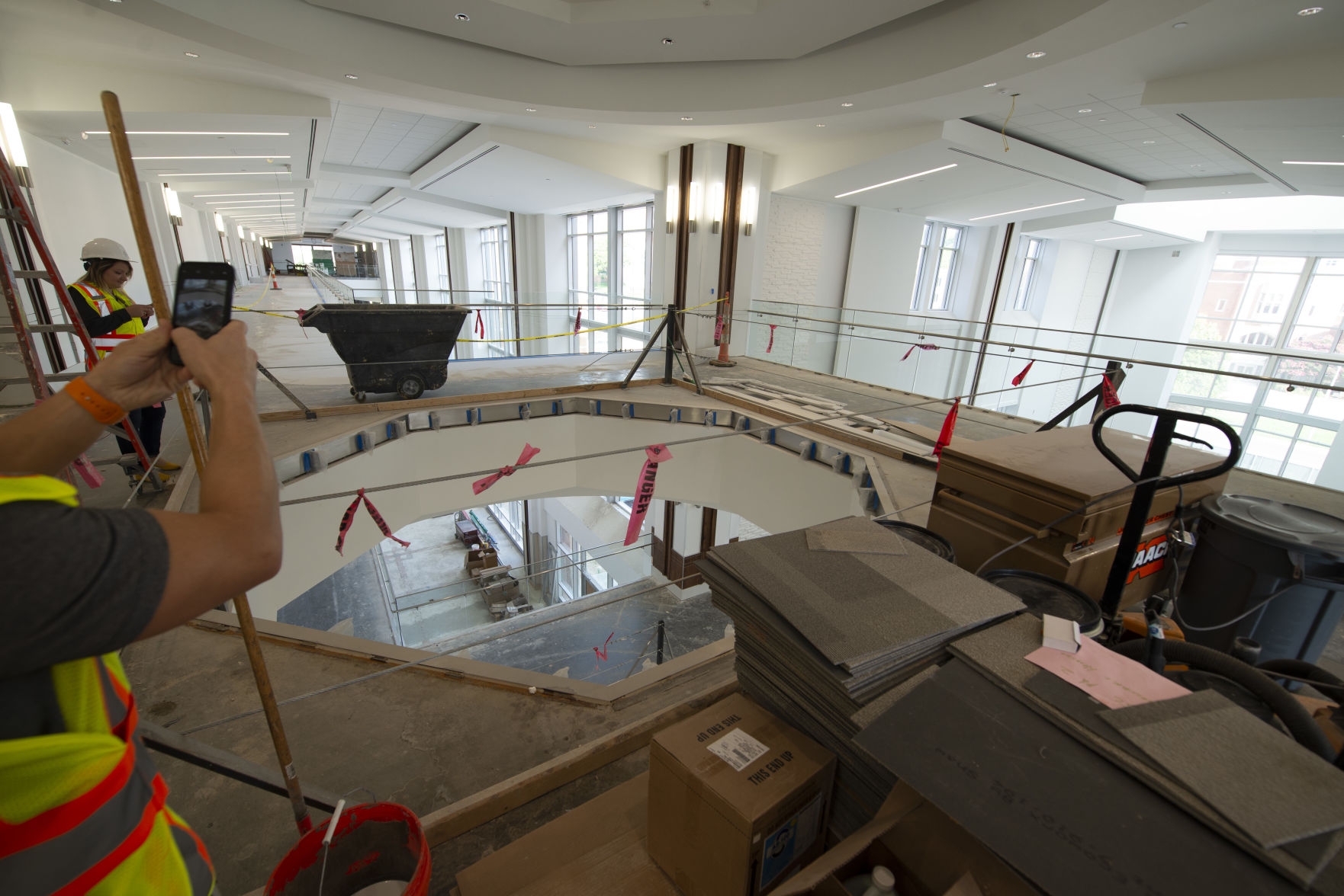 Large hole, northside, top floor, UT Student Union Tour - August 7, 2018